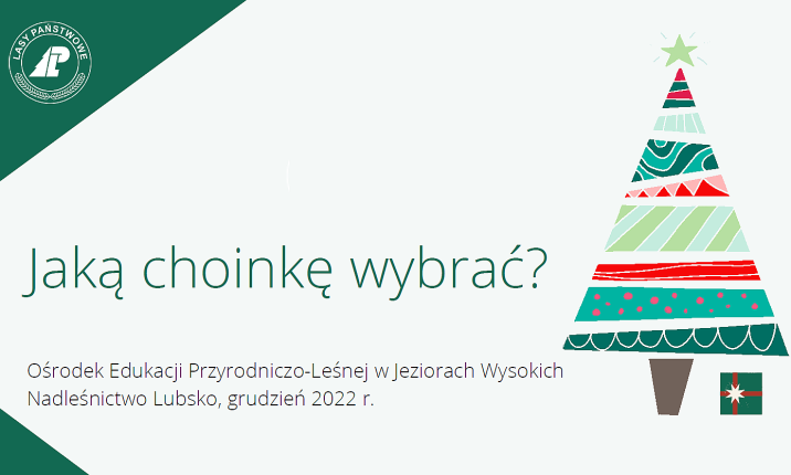 Infografika&#x20;przedstawiająca&#x20;pierwszy&#x20;slaid&#x20;z&#x20;prezentacji&#x20;&#x22;Jaką&#x20;choinkę&#x20;wybrać&#x3f;&#x22;&#x2e;&#x20;Na&#x20;jasnym&#x20;tle&#x2c;&#x20;po&#x20;prawej&#x20;stronie&#x20;znajduje&#x20;się&#x20;stylizowany&#x20;obrazek&#x20;kolorowej&#x20;choinki&#x2e;&#x20;Po&#x20;prawej&#x20;-&#x20;u&#x20;góry&#x20;-&#x20;logo&#x20;Lasów&#x20;Państwiowych&#x2c;&#x20;na&#x20;dole&#x20;-&#x20;napis&#x20;Ośrodek&#x20;Edukacji&#x20;Przyrodniczo-Leśnej&#x20;w&#x20;Jeziorach&#x20;Wysokich&#x2c;&#x20;grudzień&#x20;2022&#x20;r&#x2e;